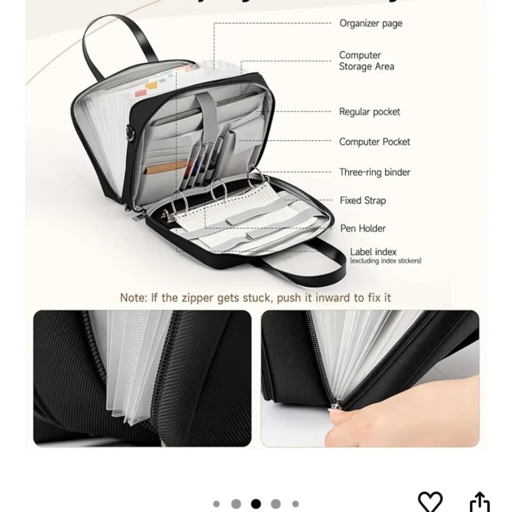 3 Ring Binder with Zipper Fits 500 Sheets, 2” Zipper Binder Shoulder Strap. New